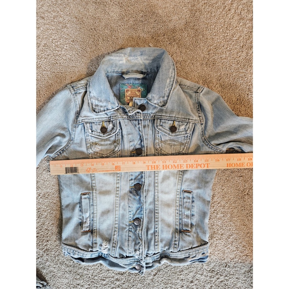 Abercrombie Fitch Denim Jacket Womens Small Distressed Trucker VTG K2K Western - Picture 6 of 8